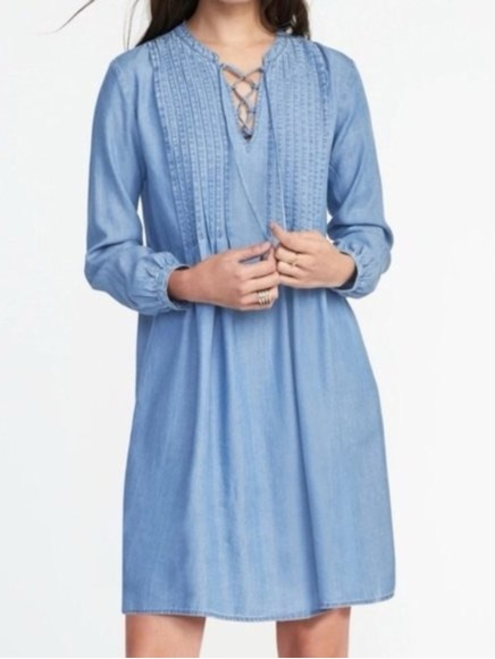 Old Navy Light Blue Lace-Up Chambray Dress for Girls